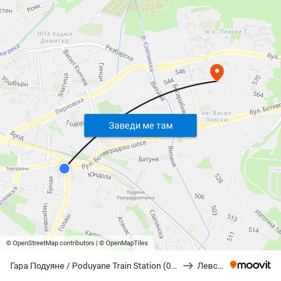 Гара Подуяне / Poduyane Train Station (0468) to Левски map