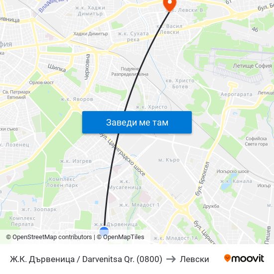 Ж.К. Дървеница / Darvenitsa Qr. (0800) to Левски map