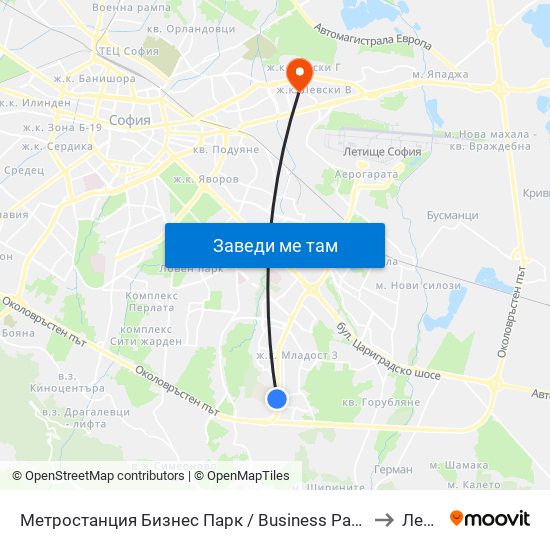 Метростанция Бизнес Парк / Business Park Metro Station (2490) to Левски map