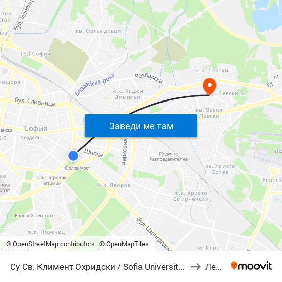 Су Св. Климент Охридски / Sofia University St. Kliment Ohridski to Левски map