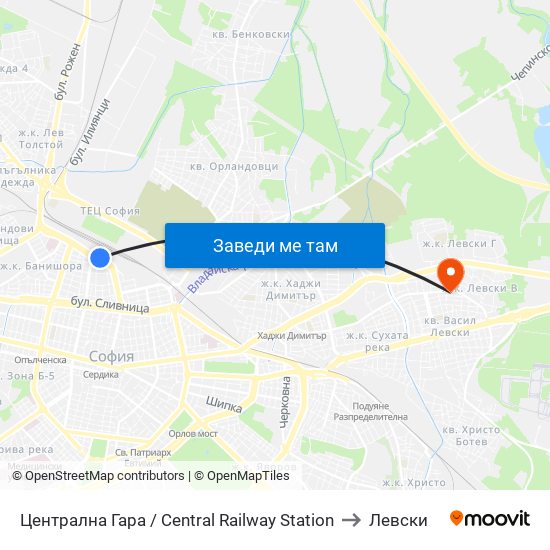 Централна Гара / Central Railway Station to Левски map