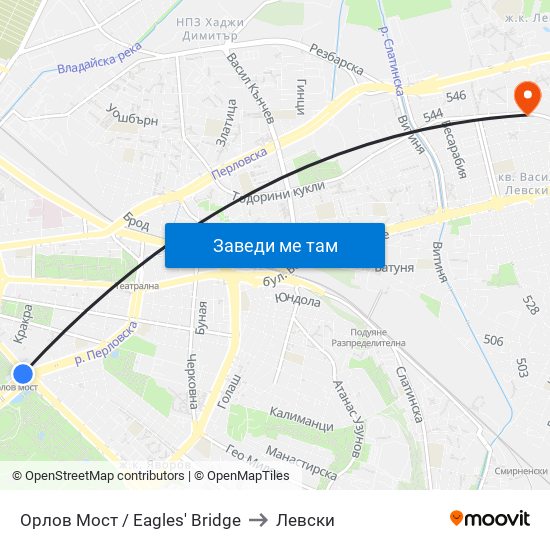 Орлов Мост / Eagles' Bridge to Левски map