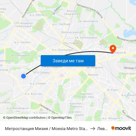Метростанция Мизия / Moesia Metro Station (6089) to Левски map