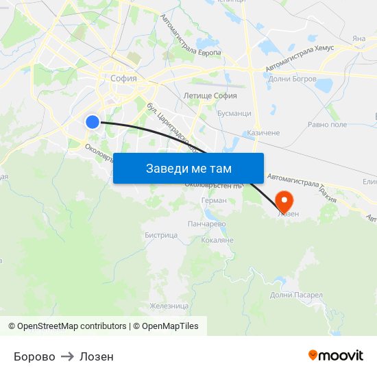 Борово to Лозен map