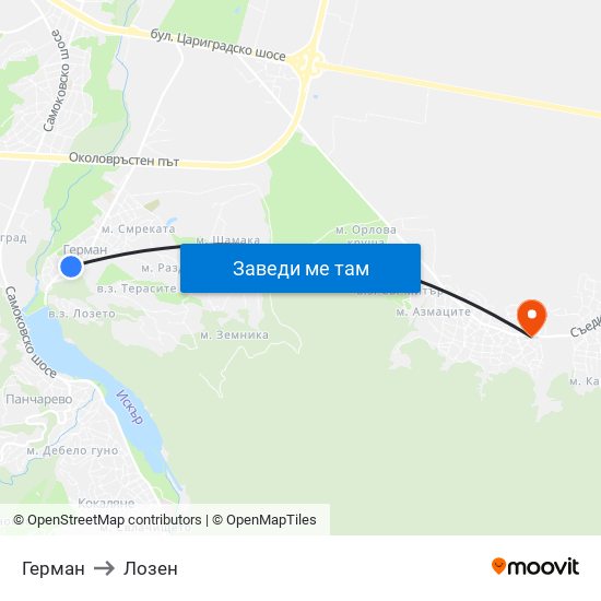 Герман to Лозен map