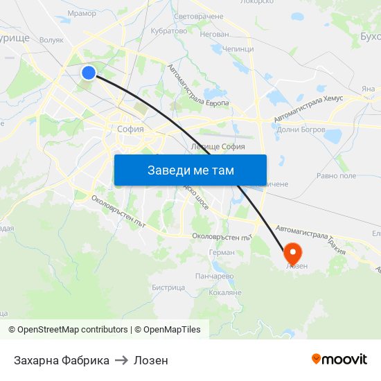Захарна Фабрика to Лозен map