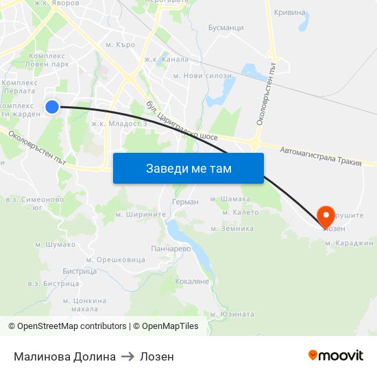 Малинова Долина to Лозен map