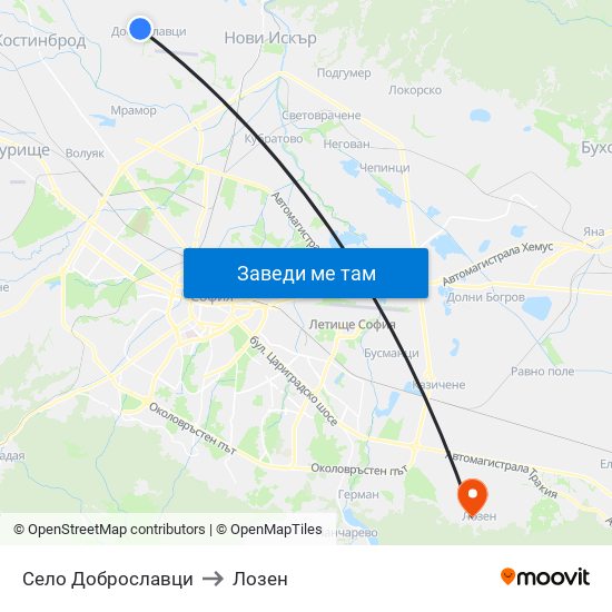 Село Доброславци to Лозен map