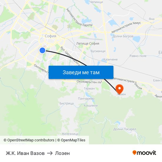Ж.К. Иван Вазов to Лозен map