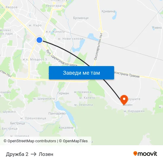 Дружба 2 to Лозен map