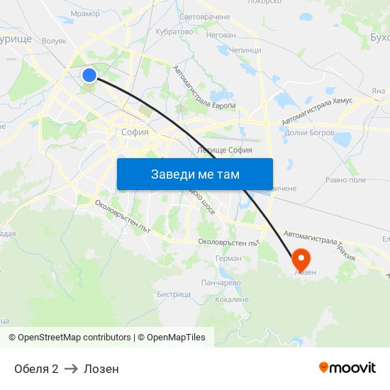 Обеля 2 to Лозен map