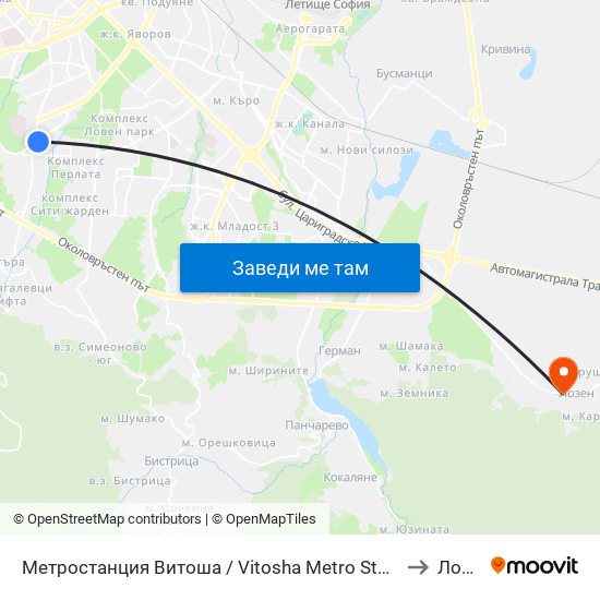 Метростанция Витоша / Vitosha Metro Station (0909) to Лозен map