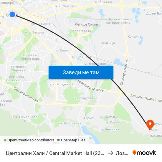 Централни Хали / Central Market Hall (2337) to Лозен map