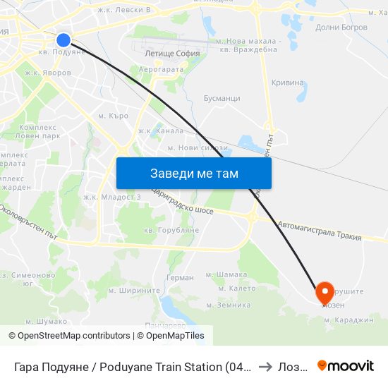 Гара Подуяне / Poduyane Train Station (0466) to Лозен map
