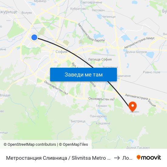 Метростанция Сливница / Slivnitsa Metro Station (1063) to Лозен map