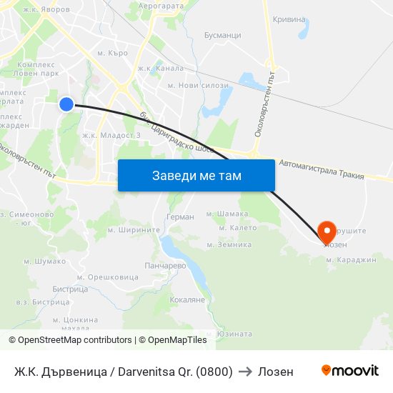 Ж.К. Дървеница / Darvenitsa Qr. (0800) to Лозен map