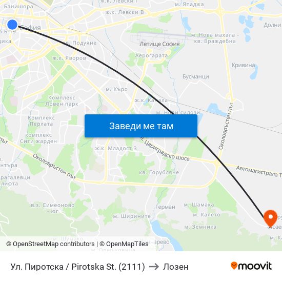 Ул. Пиротска / Pirotska St. (2111) to Лозен map