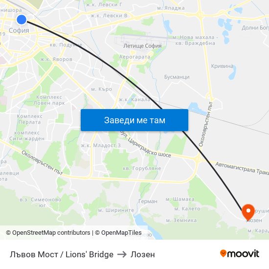 Лъвов Мост / Lions' Bridge to Лозен map