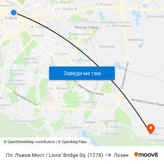 Пл. Лъвов Мост / Lions' Bridge Sq. (1278) to Лозен map