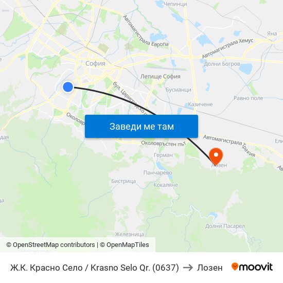 Ж.К. Красно Село / Krasno Selo Qr. (0637) to Лозен map
