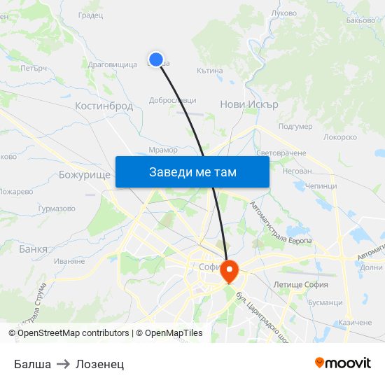 Балша to Лозенец map