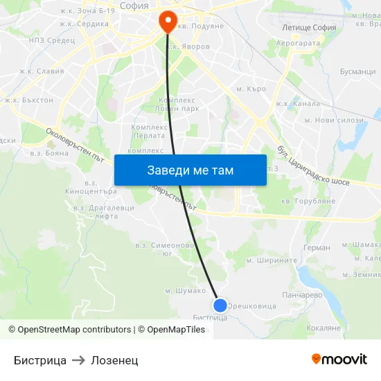 Бистрица to Лозенец map