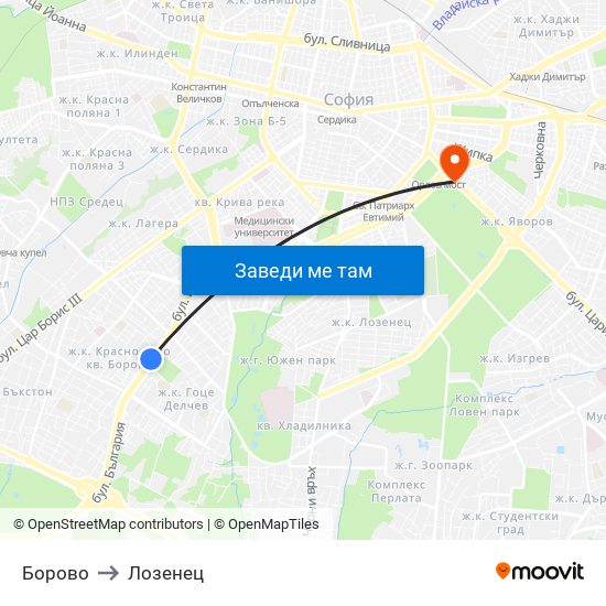 Борово to Лозенец map
