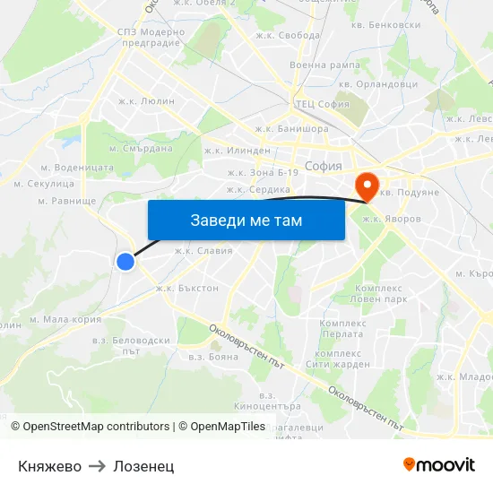 Княжево to Лозенец map