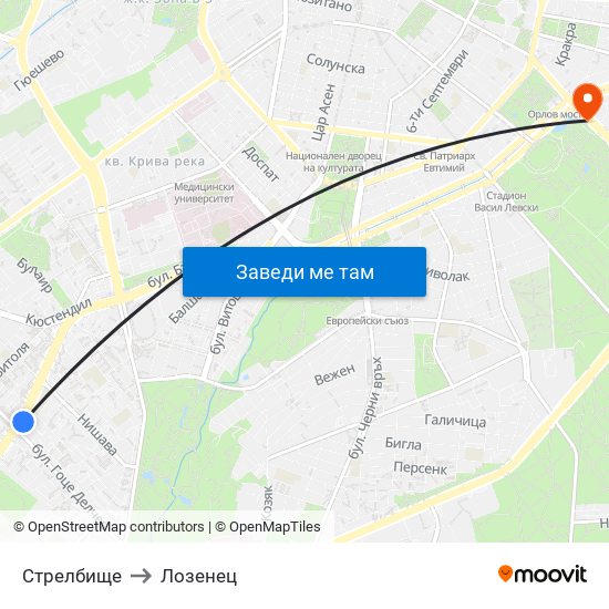 Стрелбище to Лозенец map