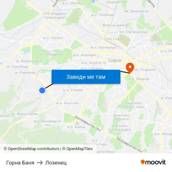 Горна Баня to Лозенец map