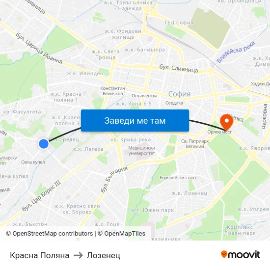Красна Поляна to Лозенец map