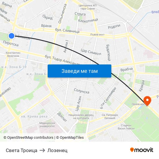 Света Троица to Лозенец map