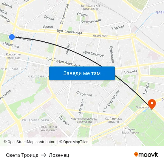 Света Троица to Лозенец map