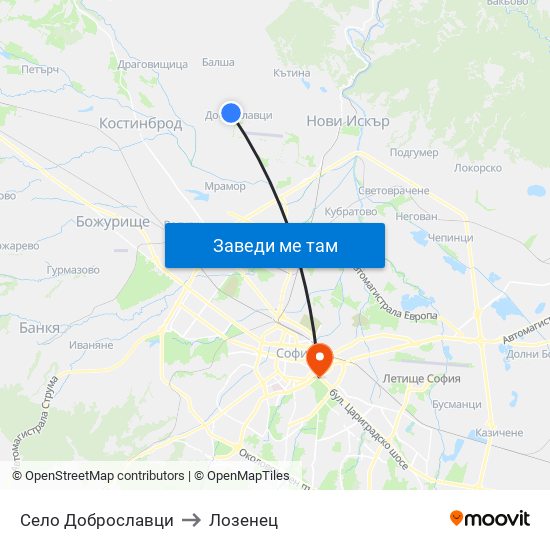 Село Доброславци to Лозенец map