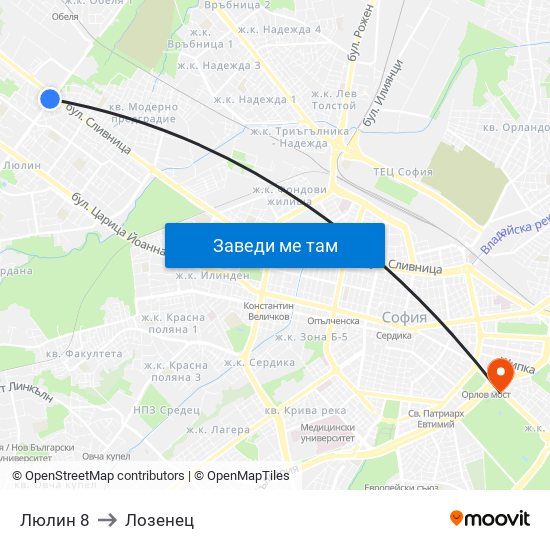 Люлин 8 to Лозенец map
