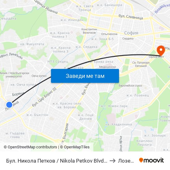 Бул. Никола Петков / Nikola Petkov Blvd. (0347) to Лозенец map