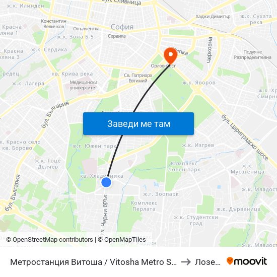 Метростанция Витоша / Vitosha Metro Station (2654) to Лозенец map