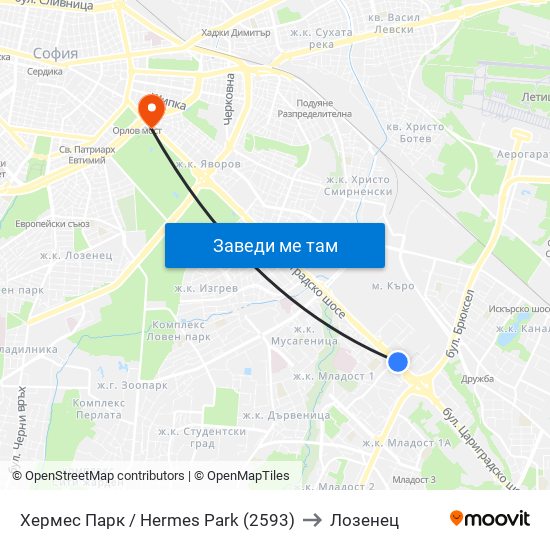 Хермес Парк / Hermes Park (2593) to Лозенец map