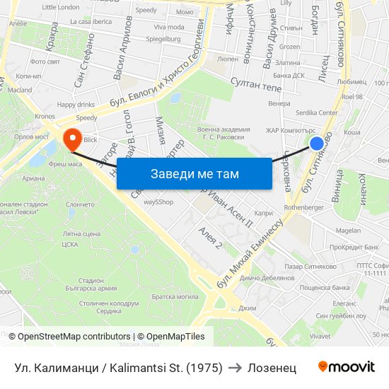 Ул. Калиманци / Kalimantsi St. (1975) to Лозенец map