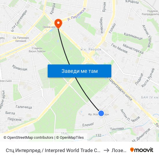Стц Интерпред / Interpred World Trade Centre (1109) to Лозенец map