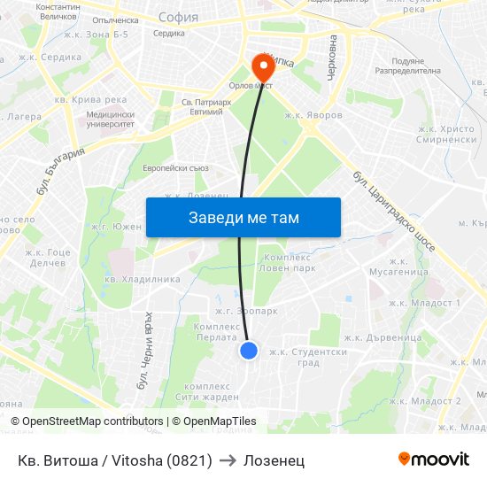 Кв. Витоша / Vitosha (0821) to Лозенец map
