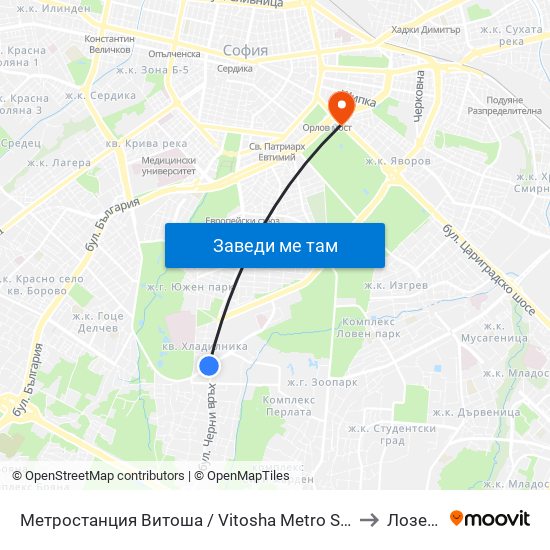 Метростанция Витоша / Vitosha Metro Station (2755) to Лозенец map