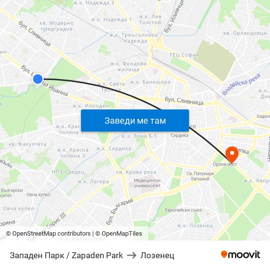 Западен Парк / Zapaden Park to Лозенец map