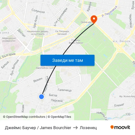 Джеймс Баучер / James Bourchier to Лозенец map
