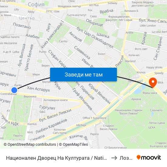Национален Дворец На Културата / National Palace Of Culture to Лозенец map