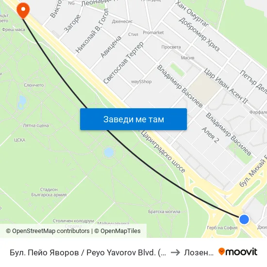 Бул. Пейо Яворов / Peyo Yavorov Blvd. (0073) to Лозенец map