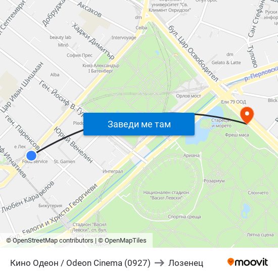 Кино Одеон / Odeon Cinema (0927) to Лозенец map