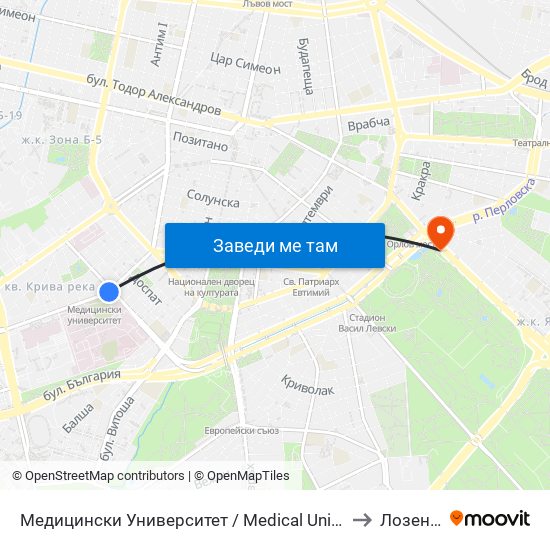 Медицински Университет / Medical University to Лозенец map