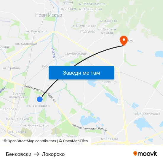 Бенковски to Локорско map