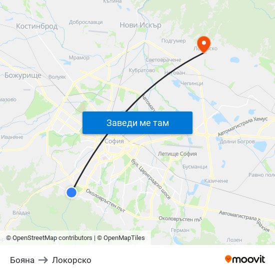 Бояна to Локорско map